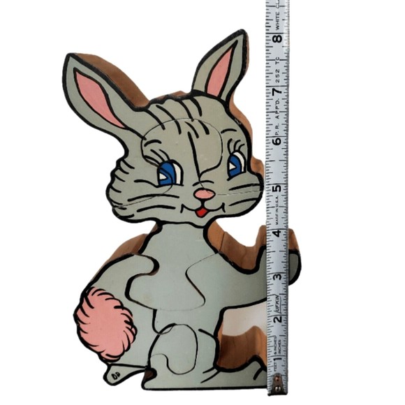 Bunny Rabbit Wooden Puzzle Toddler Chunky Jigsaw Signed Kermit & Diane Pope Vtg - Picture 10 of 12